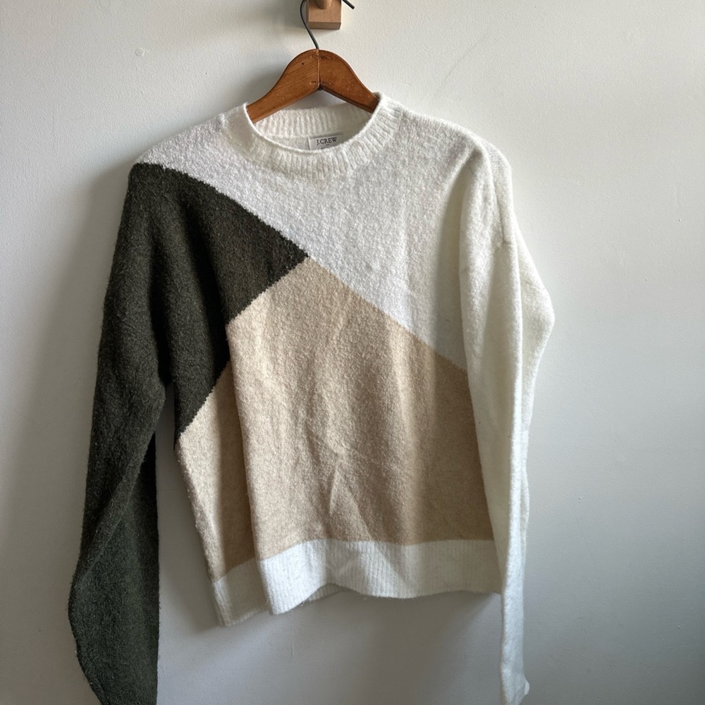 J.Crew Factory Colorblock Mockneck Sweater in White, Cream, and Green